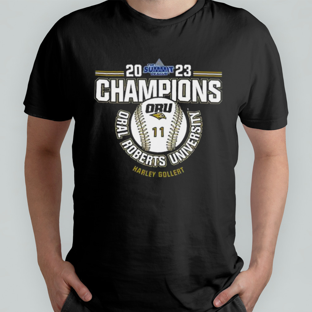 Oral Roberts University Harley Gollert 2023 NCAA Baseball Summit League Champions shirt