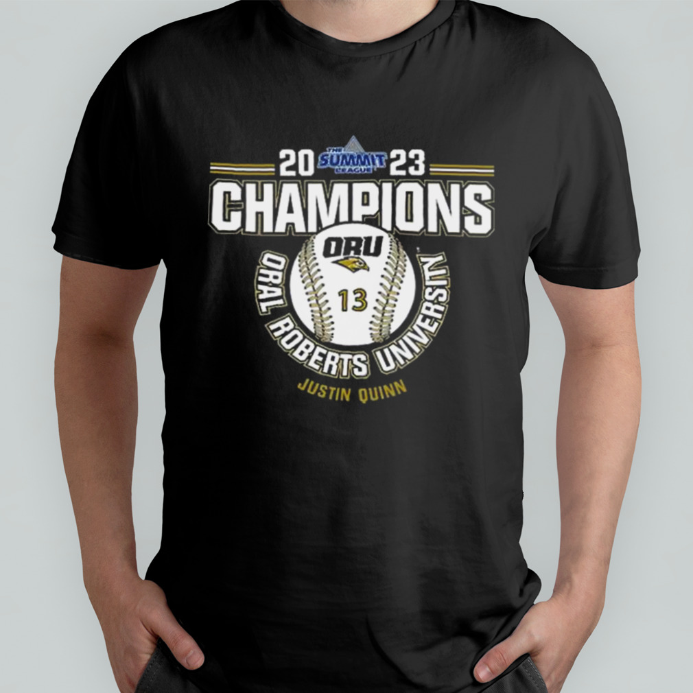 Oral Roberts University Justin Quinn 2023 NCAA Baseball Summit League Champions shirt