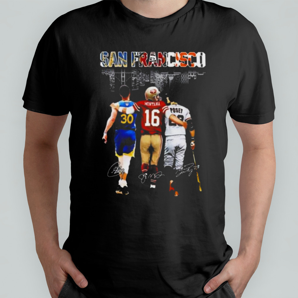 Golden State Warriors San Francisco Giants And San Francisco 49ers Skylines  Signatures Shirt - Bring Your Ideas, Thoughts And Imaginations Into Reality  Today