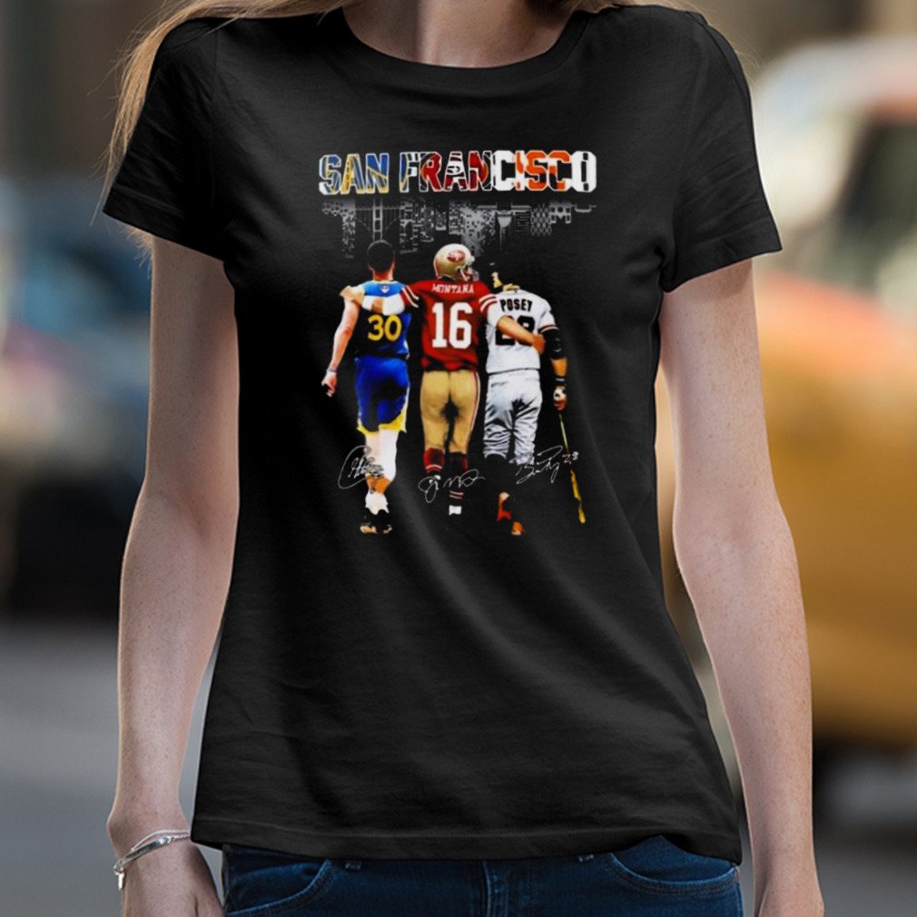 Golden State Warriors San Francisco Giants And San Francisco 49ers Skylines  Signatures Shirt - Bring Your Ideas, Thoughts And Imaginations Into Reality  Today