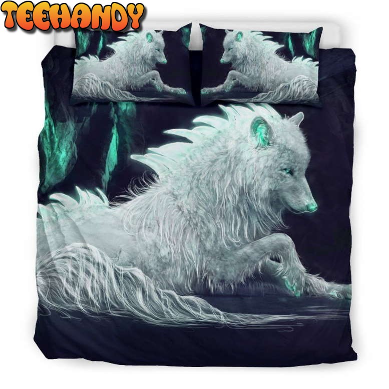 White Wet Wolf Bedding Set