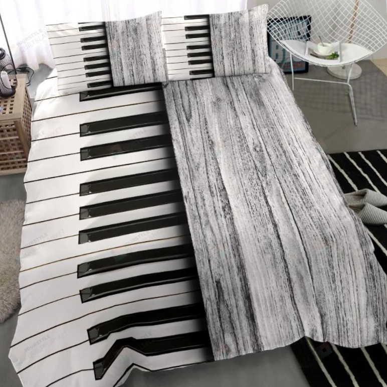 White Wooden Piano 3D Bedding Set