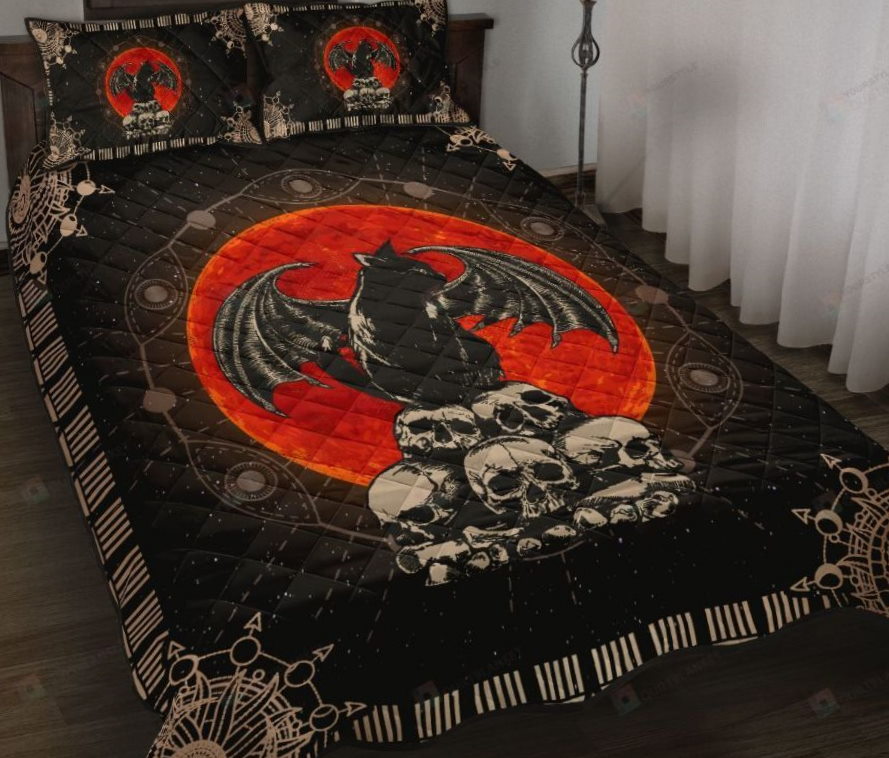 Witch Cat Skull Quilt Bedding Set