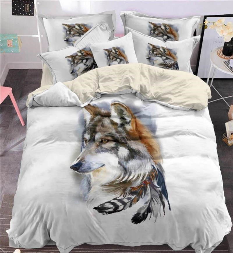 Wolf And Feathers 3D Bedding Set