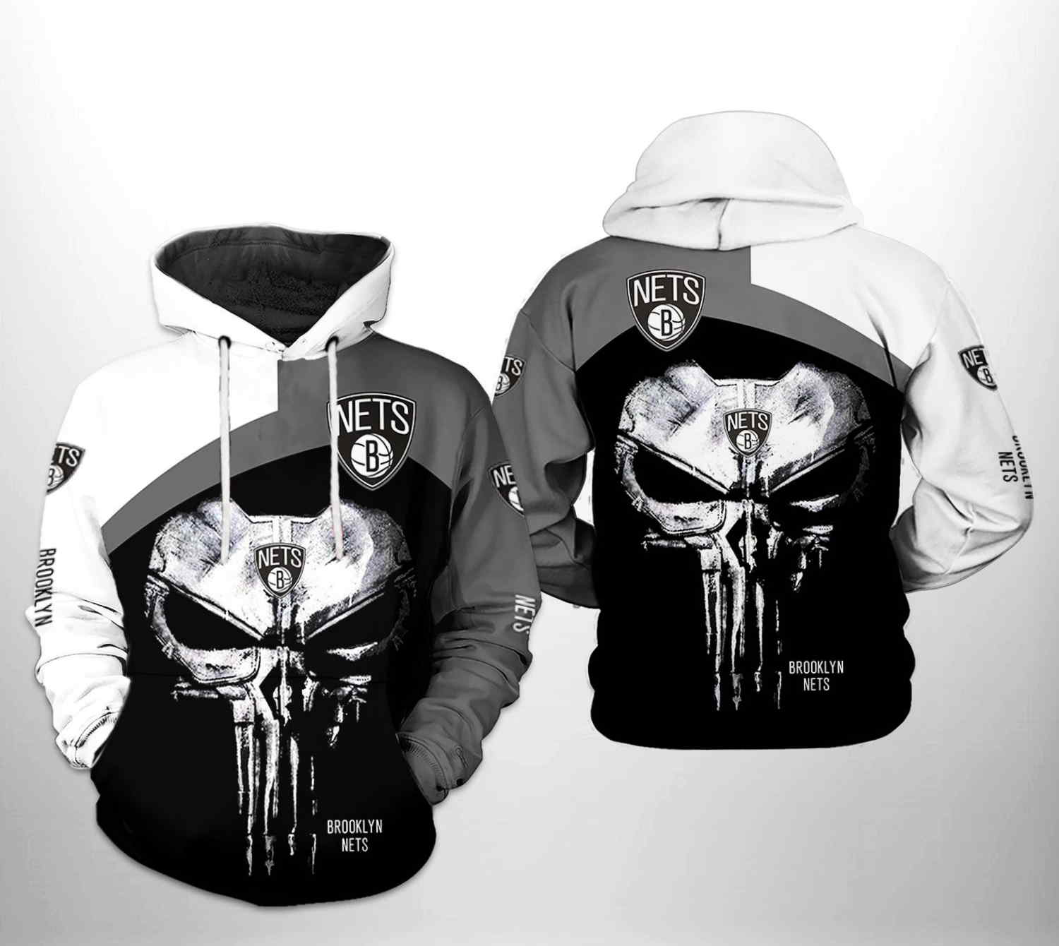 Brooklyn Nets NBA Skull Punisher Team 3D Hoodies