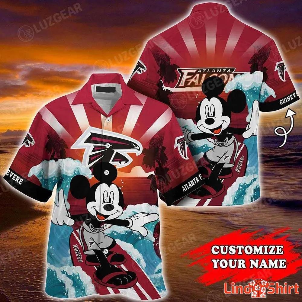 NFL Atlanta Falcons Hawaiian Shirt Mickey Mouse Surfing Beach Lovers Gift