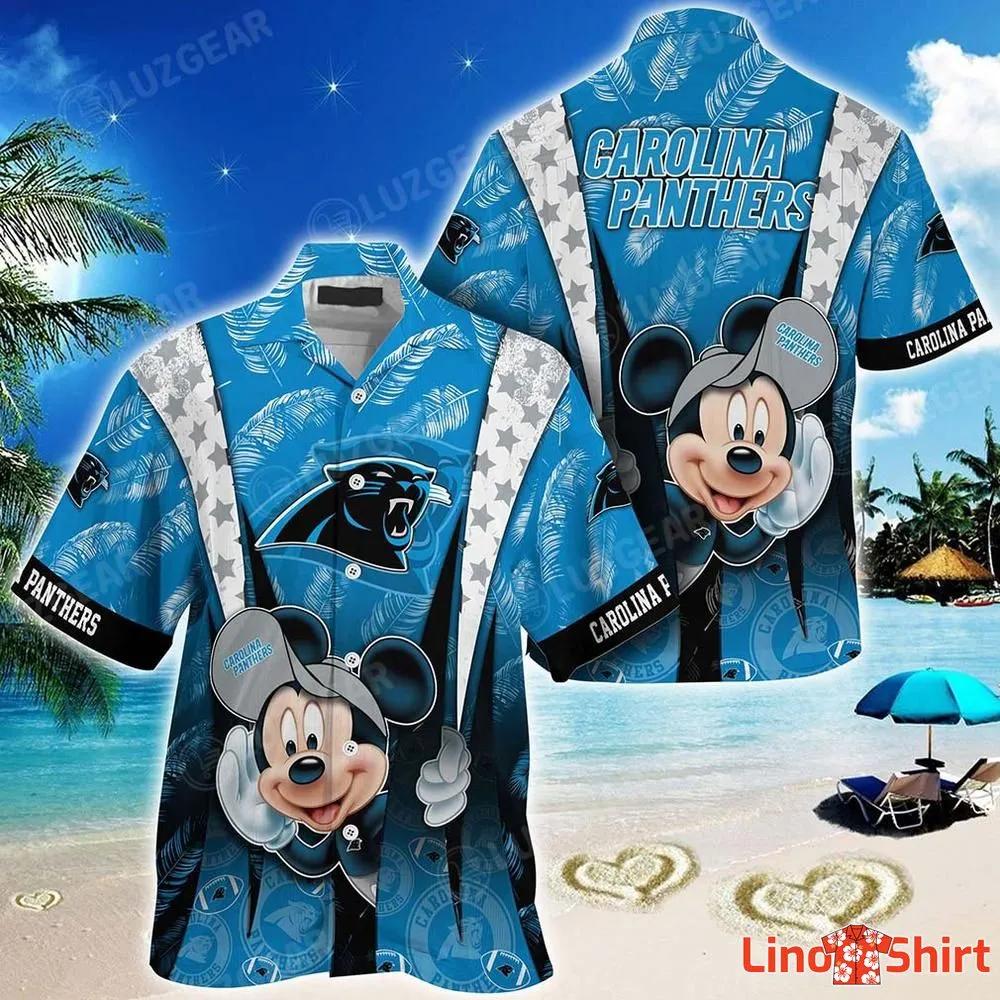 Carolina Panthers Surfboard Parttern Mickey Mouse Flower Hawaiian Shirt -  Freedomdesign