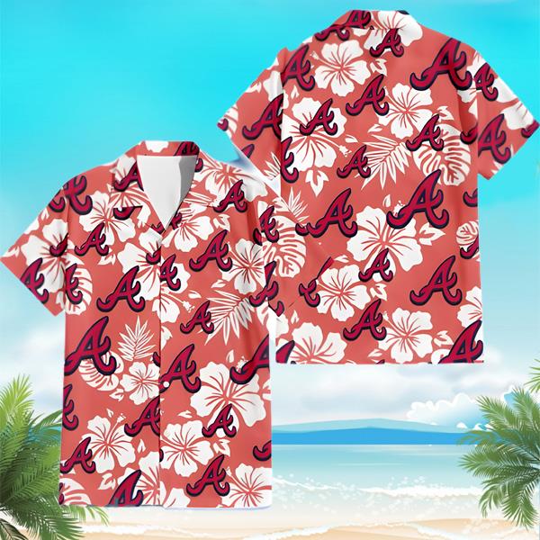 Atlanta Braves Fans Tiny Red Hibiscus Tropical 3D Hawaiian Shirt