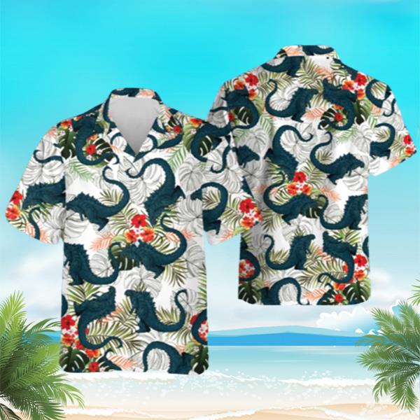 Godzilla Surfing Funny Hawaiian Shirt