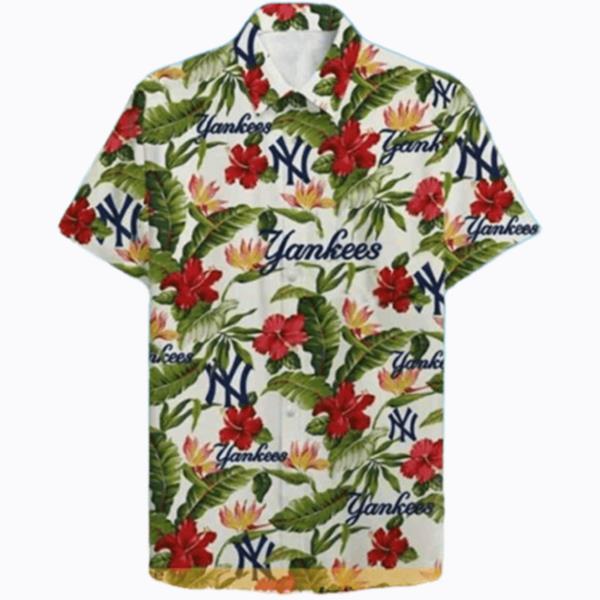 New York Yankees Hawaiian Shirt Tropical Flower Pattern Beach Gift