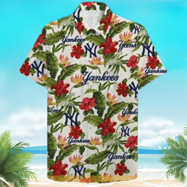 New York Yankees Hawaiian Shirt Tropical Flower Pattern Beach Gift