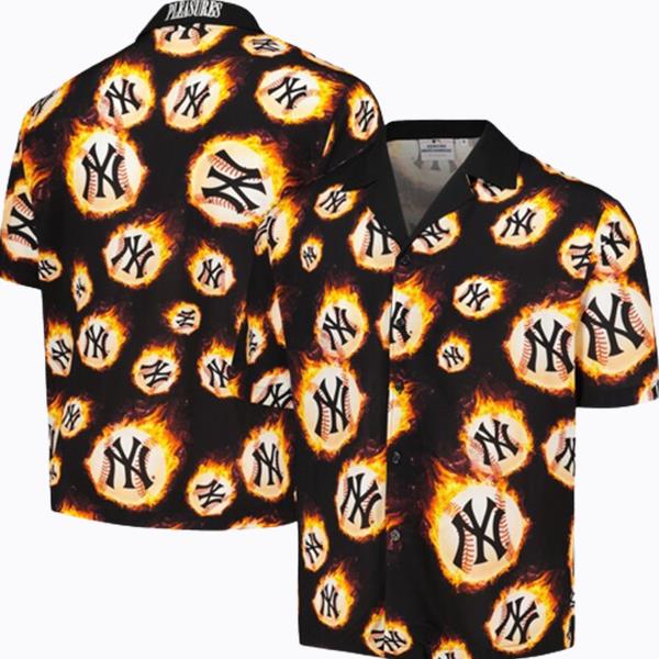 Boston Red Sox PLEASURES Flame Fireball Button-Up Shirt - Black