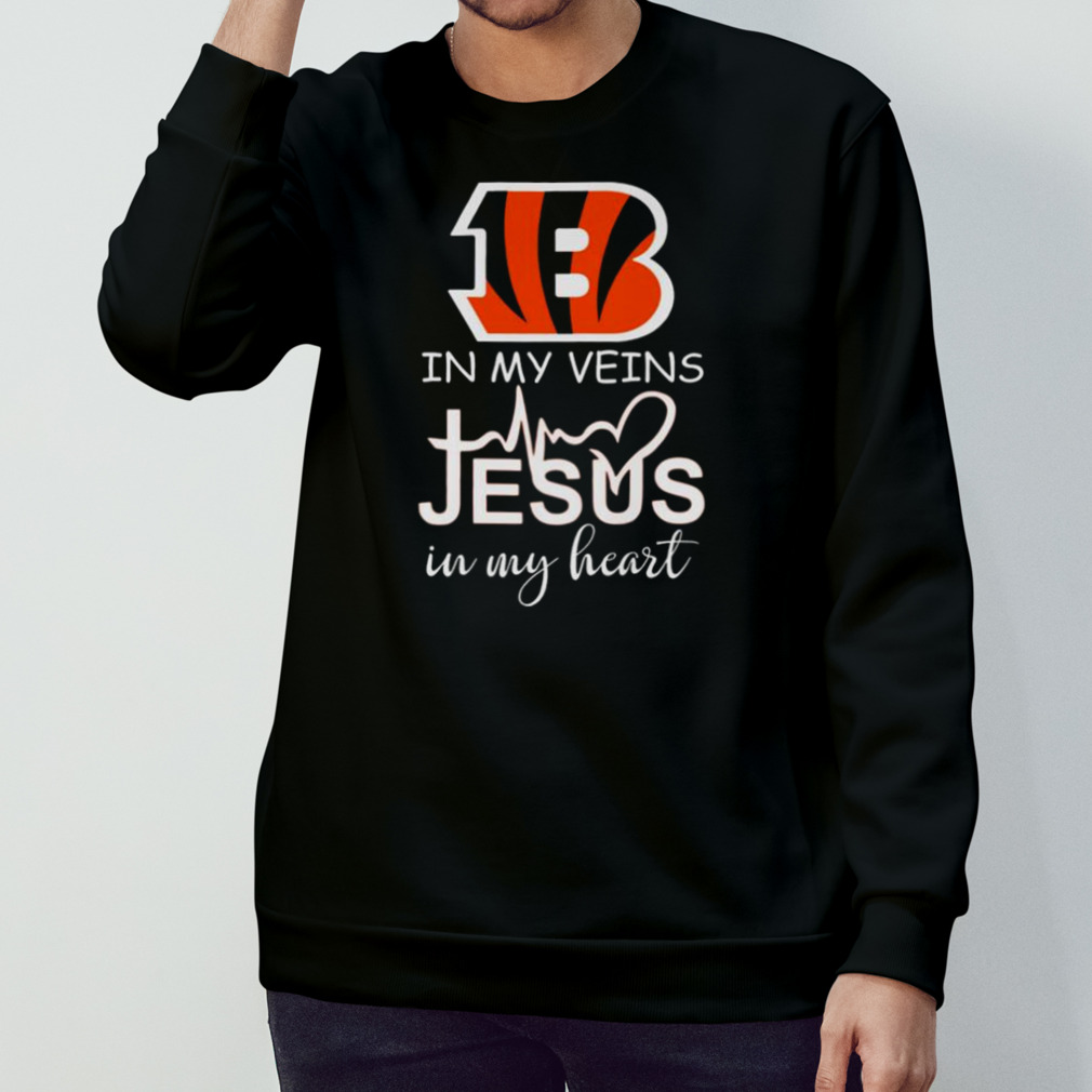 Cincinnati Bengals Logo 2023 In My Veins Jesus In My Heart Shirt