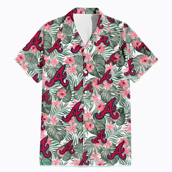 Atlanta Braves Pink Hibiscus Vintage Pattern 3D Hawaiian Shirt