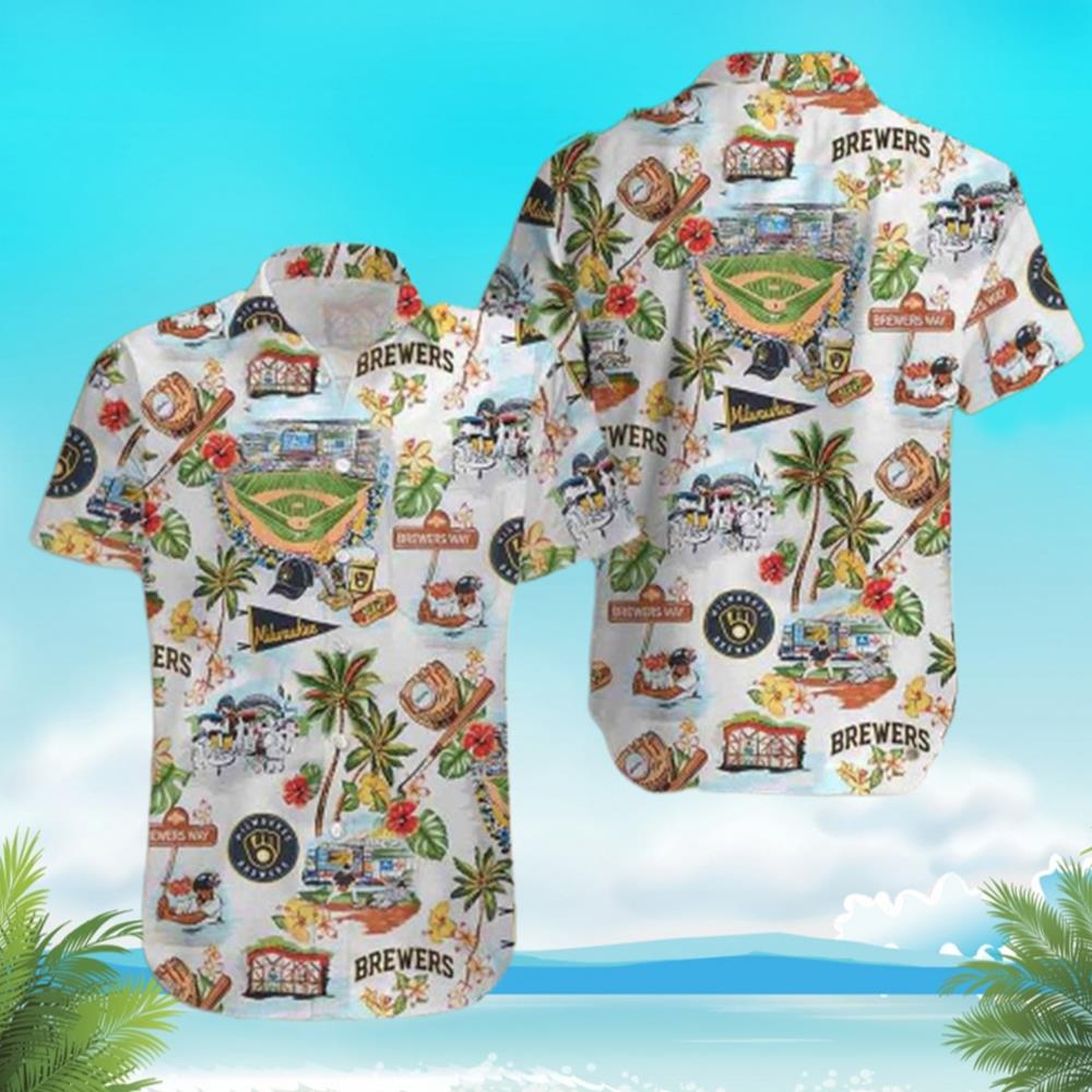 Milwaukee Brewers Hawaiian Shirt Palm Tree Vintage Hawaiian Shirts