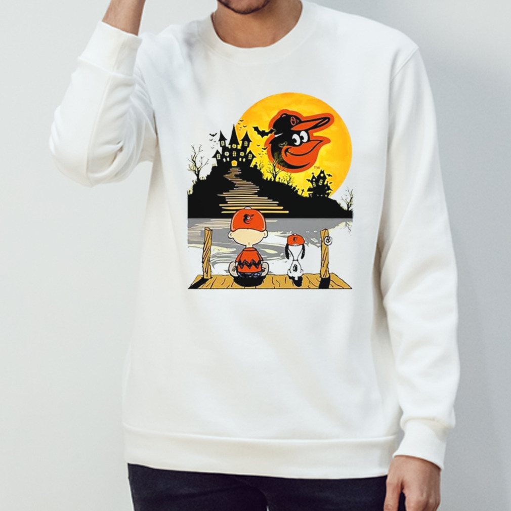 Snoopy Charlie Brown Sit Under Moon Baltimore Orioles Halloween Shirt,  hoodie, sweater and long sleeve