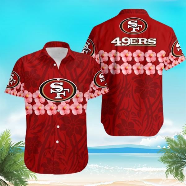 San Francisco 49Ers Many Logo And Flower Hawaii Summer Hawaiian Shirt And  Short