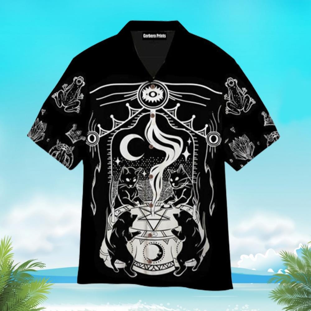 Wicca Witchcraft Gothic Cats Black And White Aloha Hawaiian Shirt