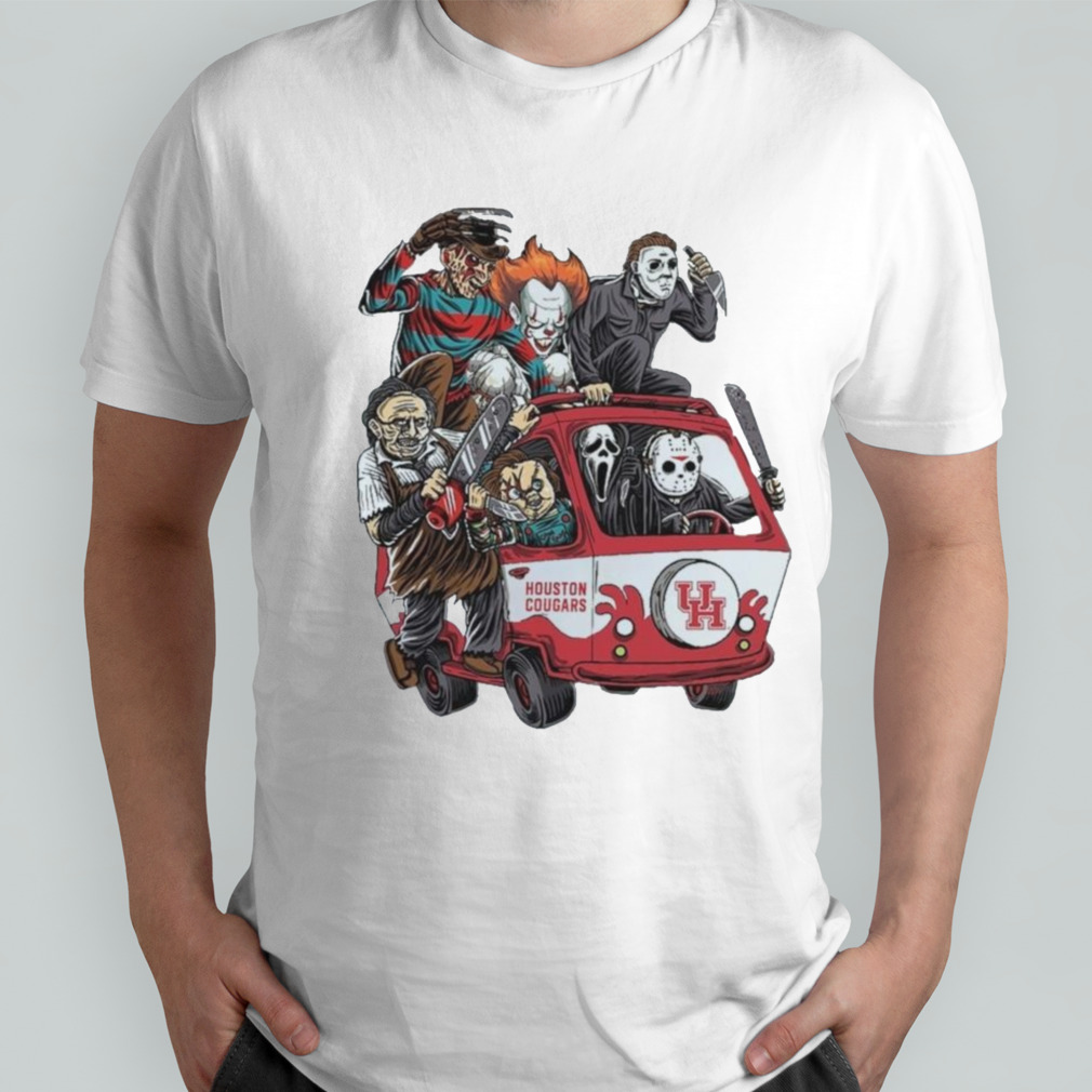 Houston Cougars Horror Movies Characters Bus Halloween 2023 T-Shirt