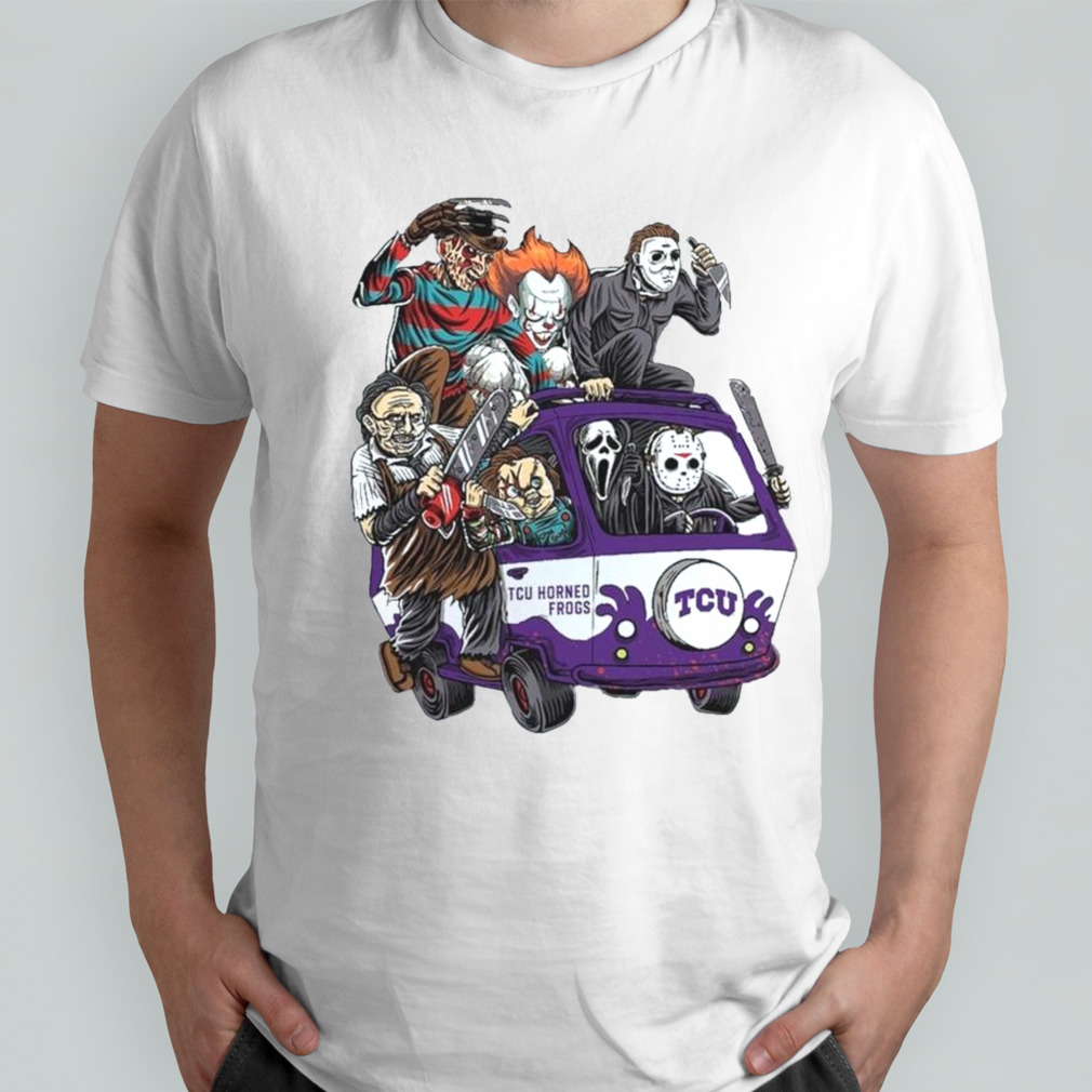 TCU Horned Frogs Horror Movies Characters Bus Halloween 2023 T-Shirt
