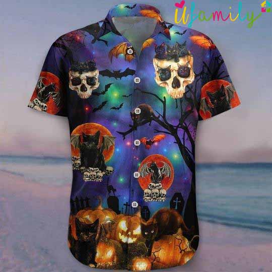 Skull Cat Halloween Hawaiian Shirt - Thoughtful Personalized Gift For The Whole Family