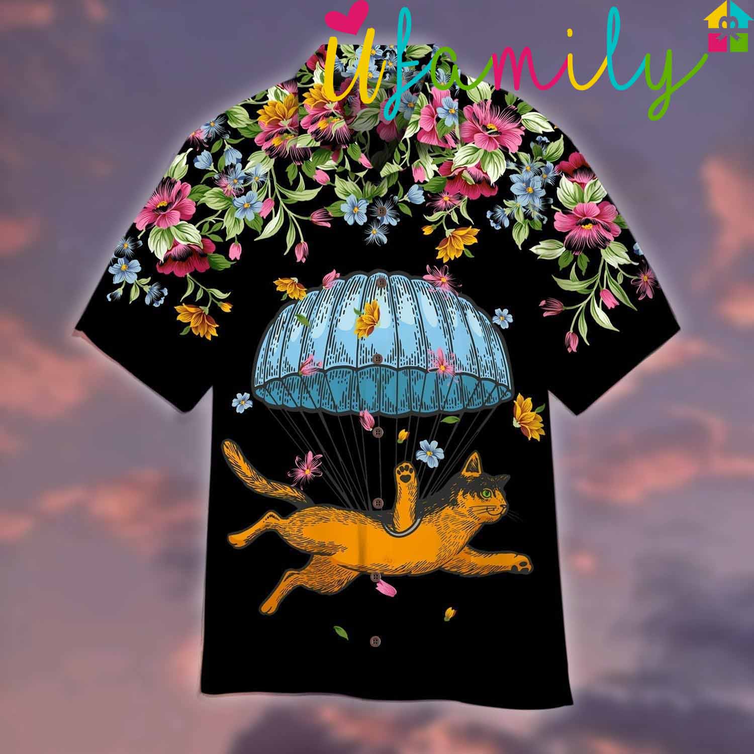 Skydiving Cat Flowers Hawaiian Shirt - Thoughtful Personalized Gift For The Whole Family Skydiving Cat Flowers Hawaiian Shirt - Thoughtful Personalized Gift For The Whole Family