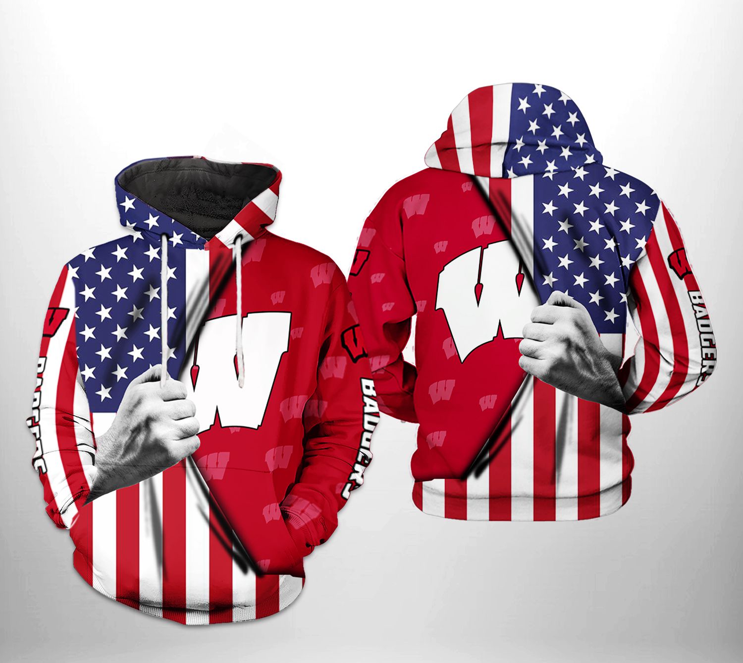 Wisconsin Badgers Ncaa Us Flag 3D All Over Print Hoodie, Zip-Up Hoodie - Dingeas