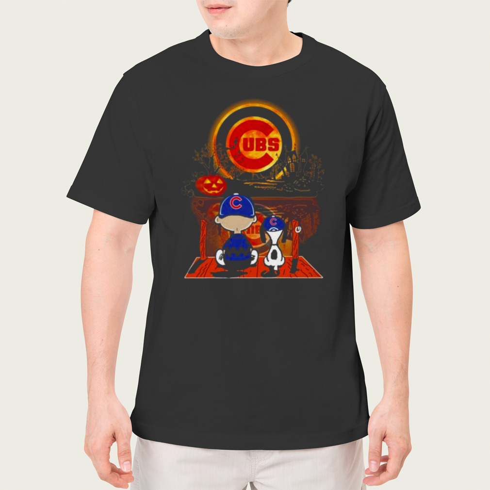 Peanut Snoopy And Charlie Brown Chicago Cubs Sitting Under Moon