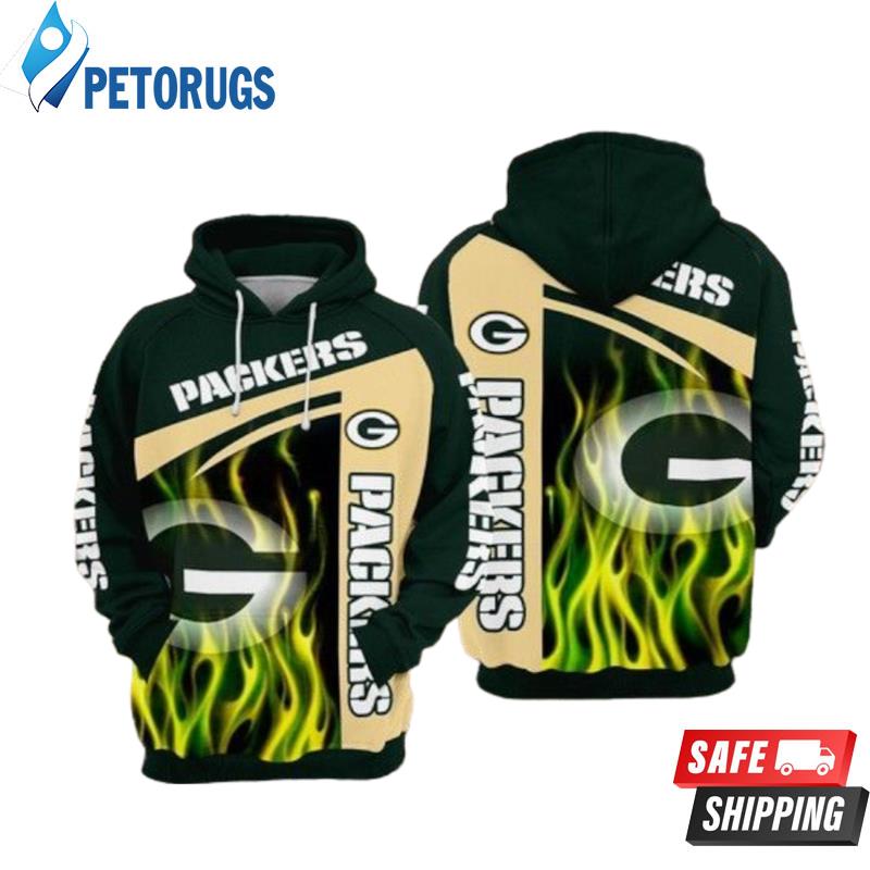 NFL Green Bay Packers Logo Flame Pattern 3D Hoodie Pullover Print Custom  Name - Freedomdesign