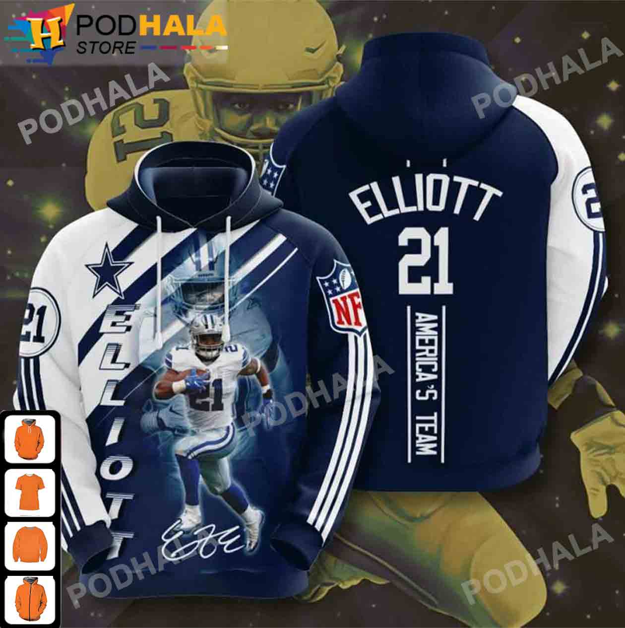 21 Elliott America Team Signature NFL Dallas Cowboys Christmas Gifts 3D Hoodie - Bring Your Ideas, Thoughts And Imaginations Into Reality Today
