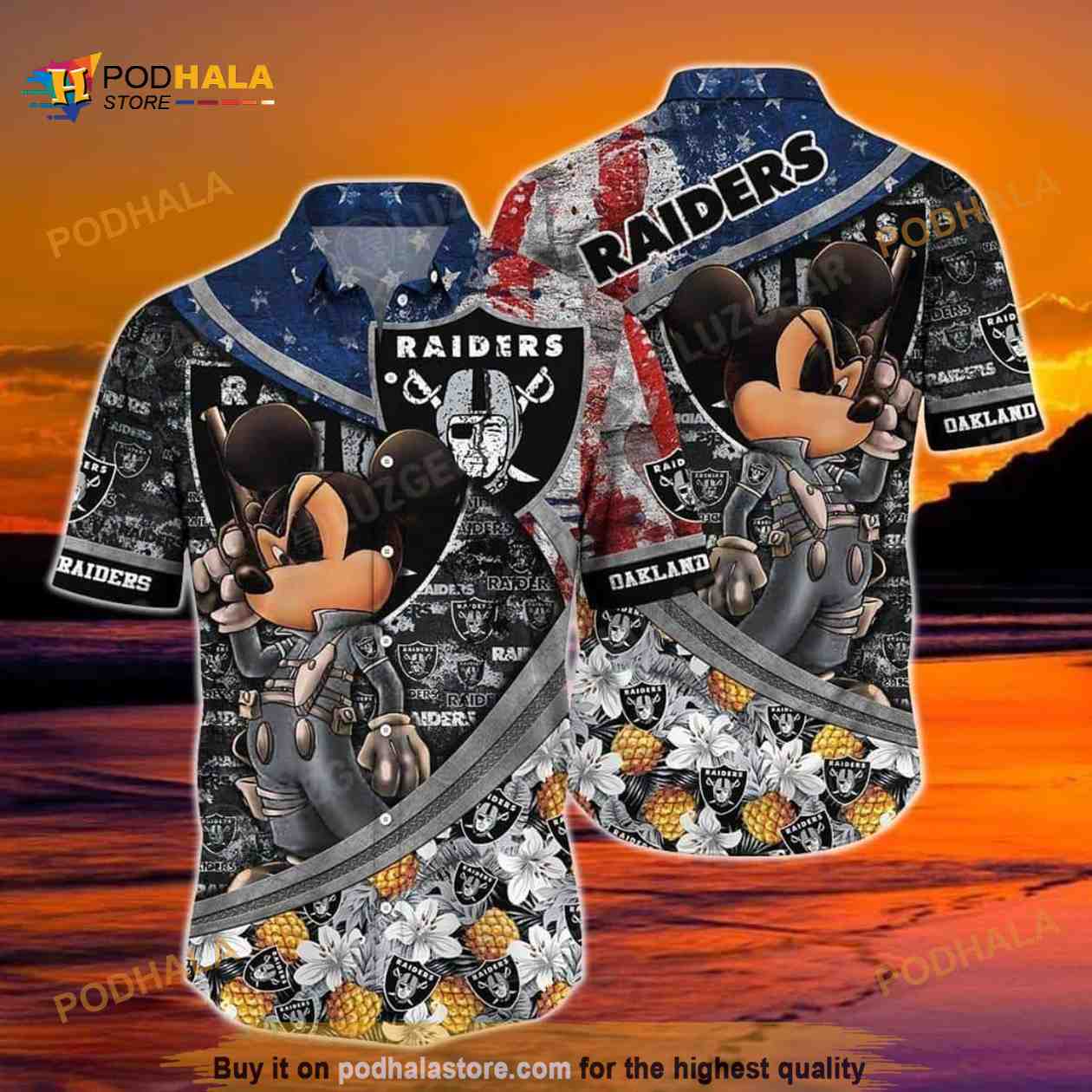 Las Vegas Raiders Surfboard Parttern Mickey Mouse Flower Hawaiian Shirt -  Freedomdesign
