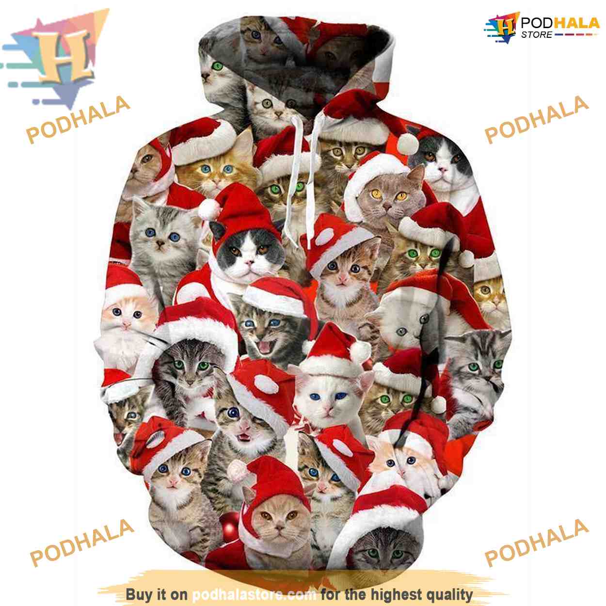 3D Christmas Cat Printed Hoodie, Creative Xmas Gift - Bring Your Ideas, Thoughts And Imaginations Into Reality Today