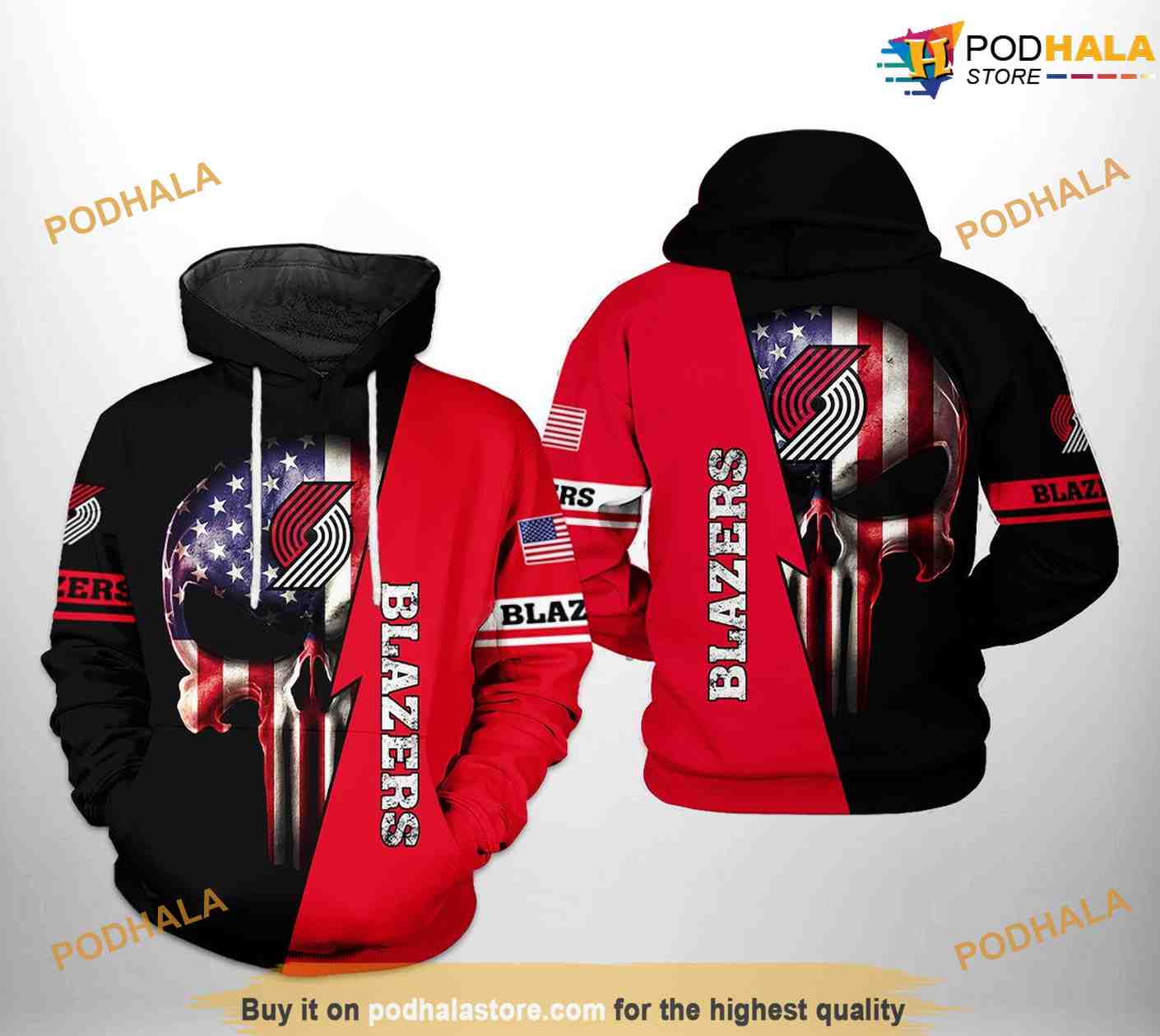 Portland Trailblazers NBA US Flag Skull Team NBA Hoodie 3D - Bring Your Ideass, Thoughts And Imaginations Into Reality Todays