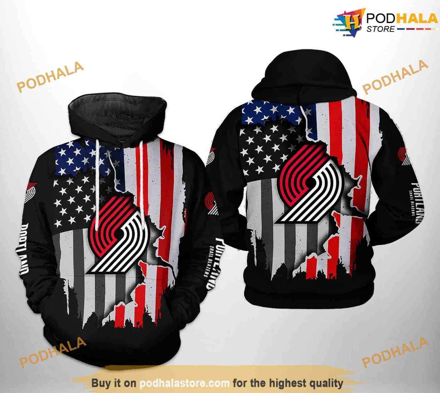 Portland Trailblazers NBA US Flag Team NBA Hoodie 3D - Bring Your Ideass, Thoughts And Imaginations Into Reality Todays