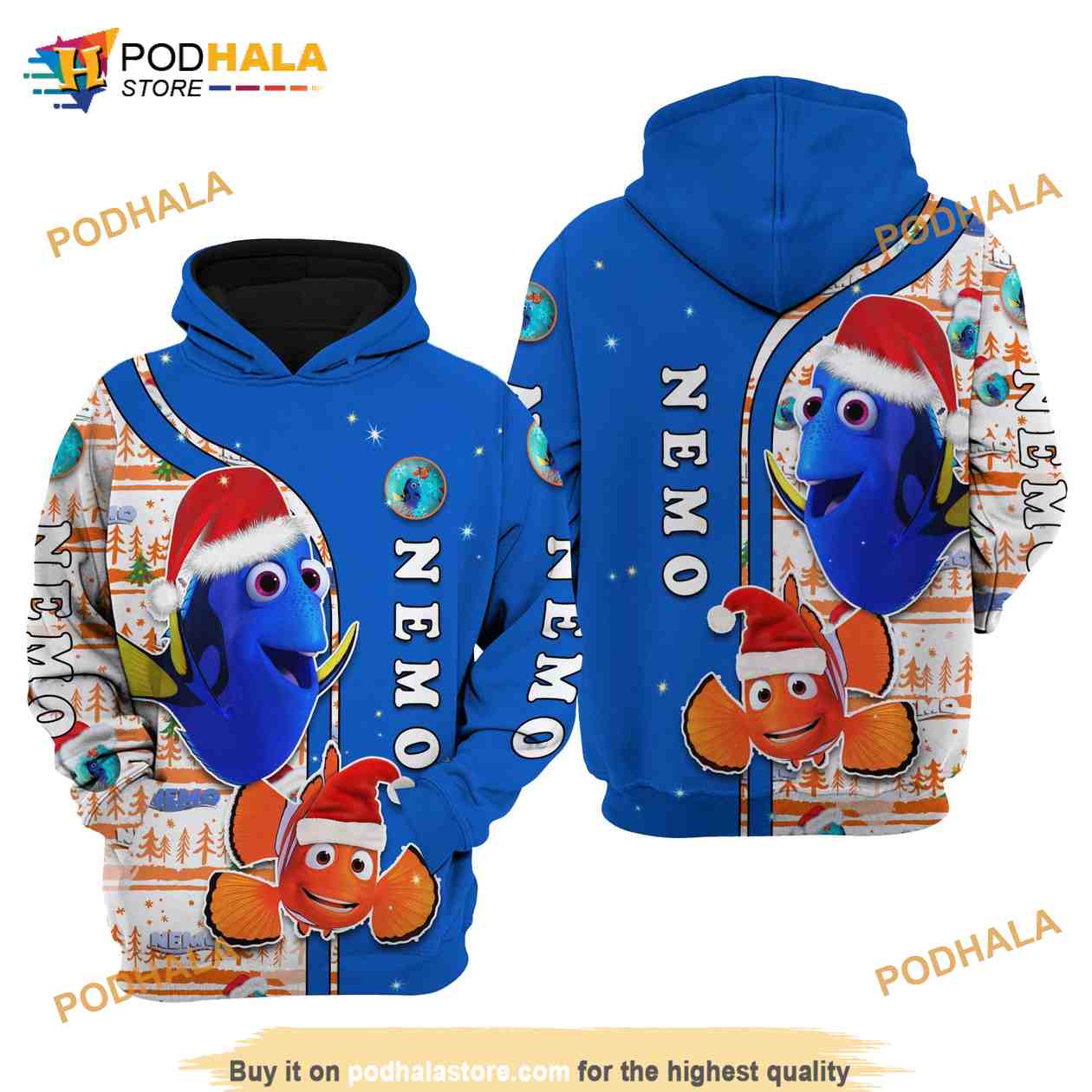 Nemo Blue Christmas Disney AOP Unisex 3D Hoodie, 3D Sweatshirt - Bring Your Ideas, Thoughts And Imaginations Into Reality Today