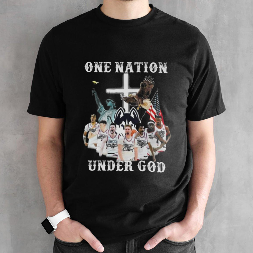 One Nation Under God Uconn Huskies Team Basketball 2024 Signatures Shirt