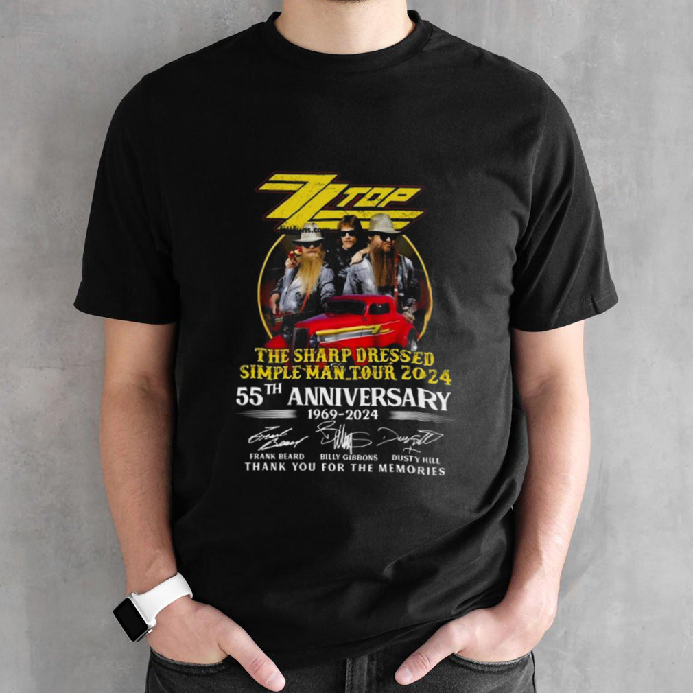 Zz Top The Sharp Dressed Simple Man Tour 2024 55Th Anniversary 1969-2024 Thank You For The Memories Signatures Shirt