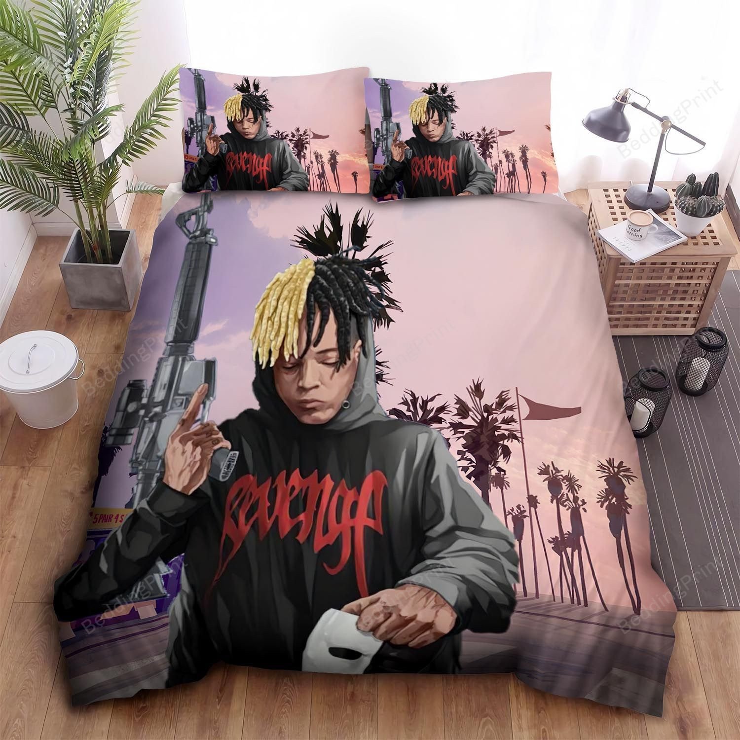 Xxxtentacion With Gun And Mask Gta V Art Style Bed Sheets Spread Duvet Cover Bedding Sets