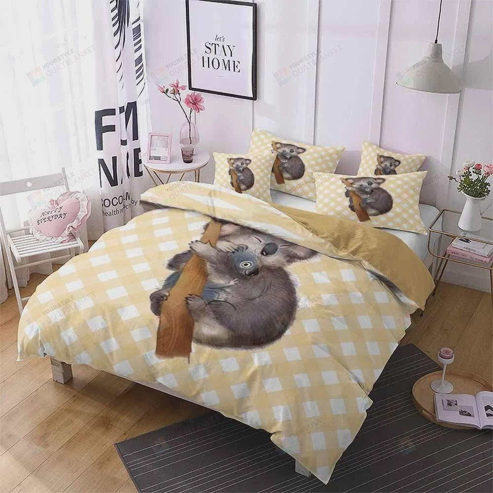 Yellow White Patchwork Cartoon Koala Cotton Bed Sheets Spread Comforter Duvet Cover Bedding Sets