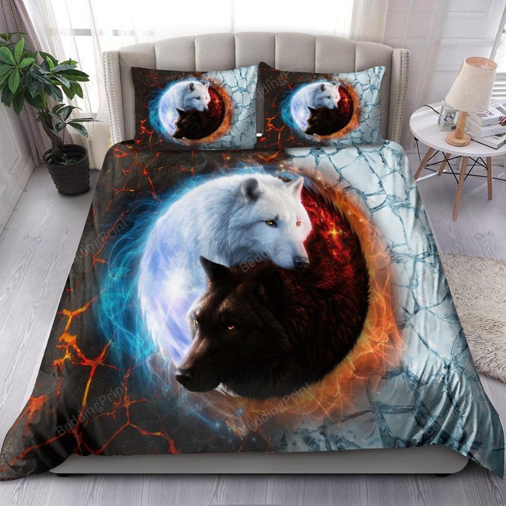 Yin Yang Ice And Fire Wolf Art Bed Sheets Duvet Cover Bedding Sets