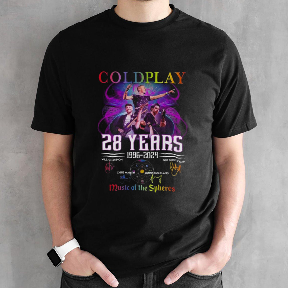 Coldplay 28 Years 1996 – 2024 Music Of The Spheres Signatures T-shirt