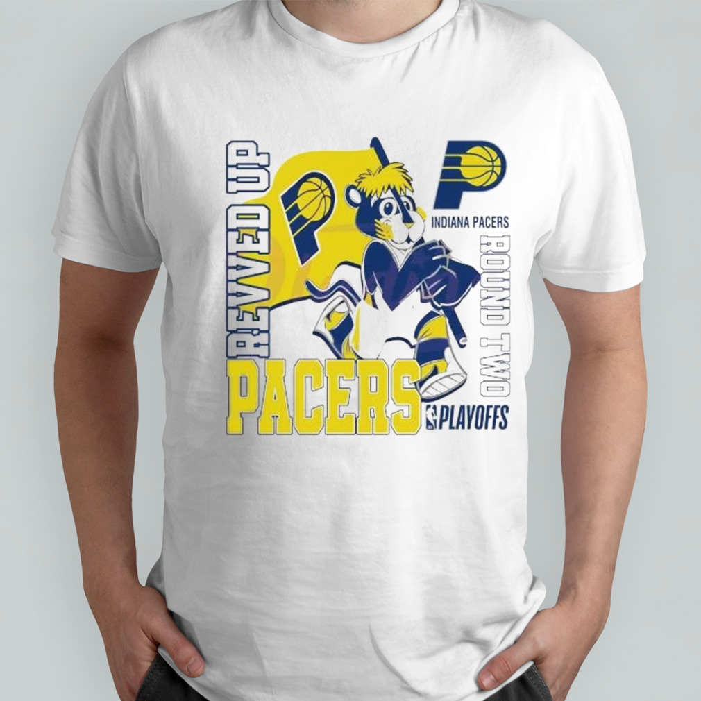 Adult Indiana Pacers 2024 Boomer Mascot Revved Up Playoffs Round Two Shirt