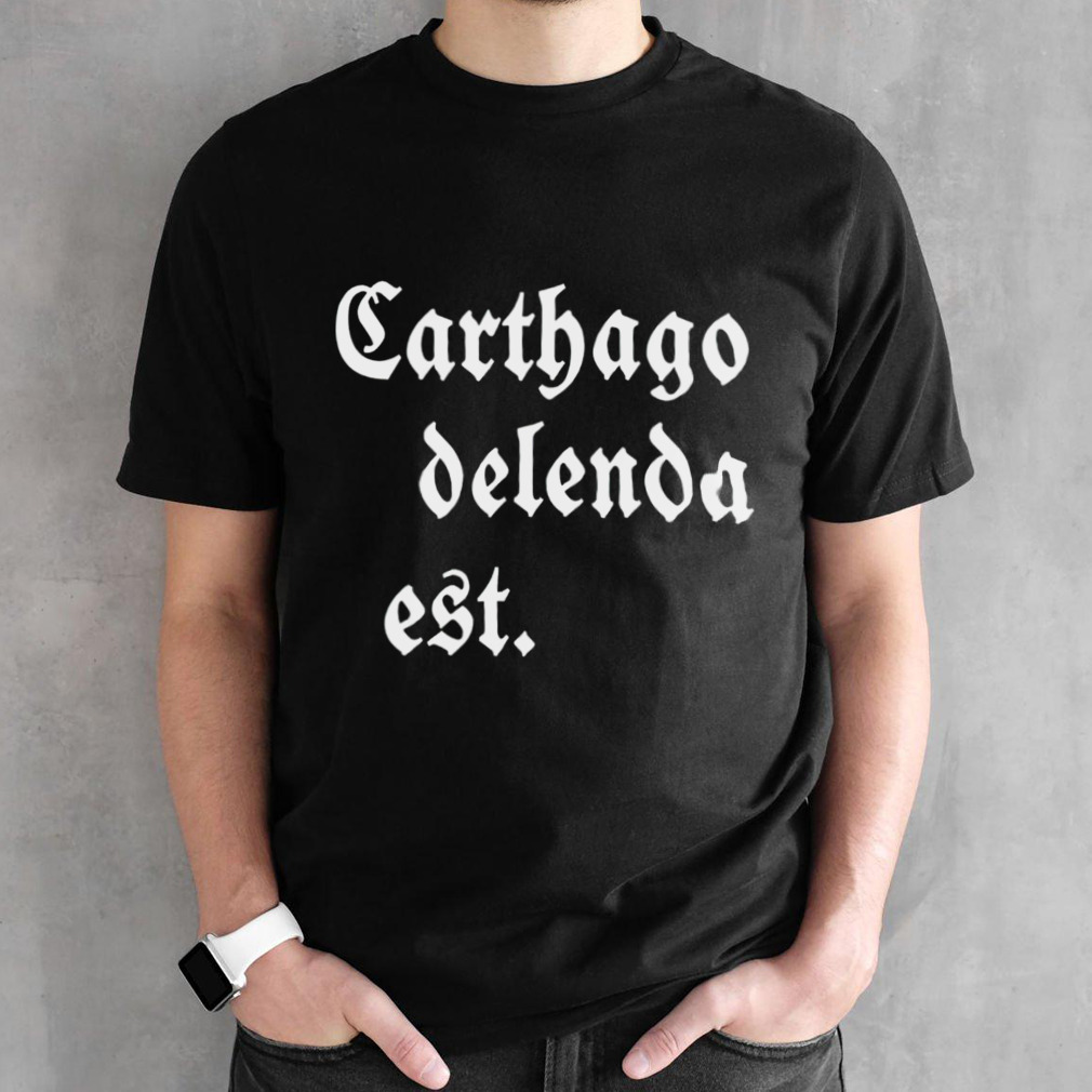 Zuck Bucks wearing carthago delenda est shirt