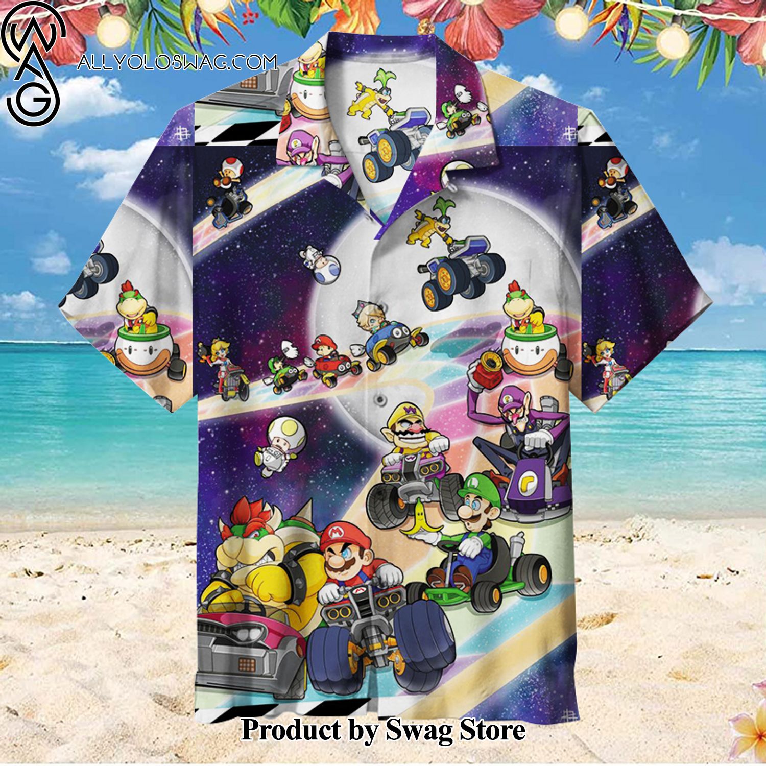 Mario Kart Rainbow Road Authentic Aloha Hawaiian Shirt