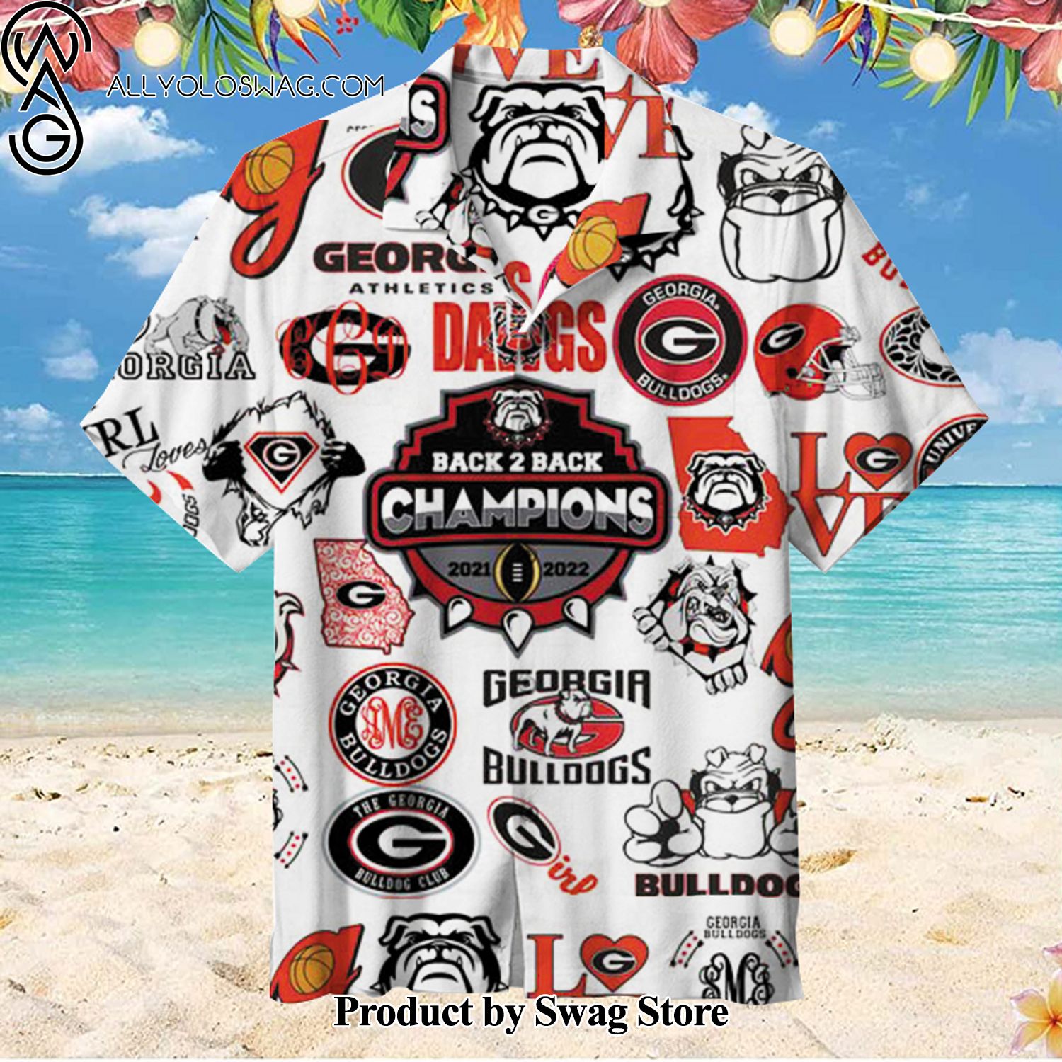 Georgia Bulldogs Tiki Bar Hawaiian Shirt