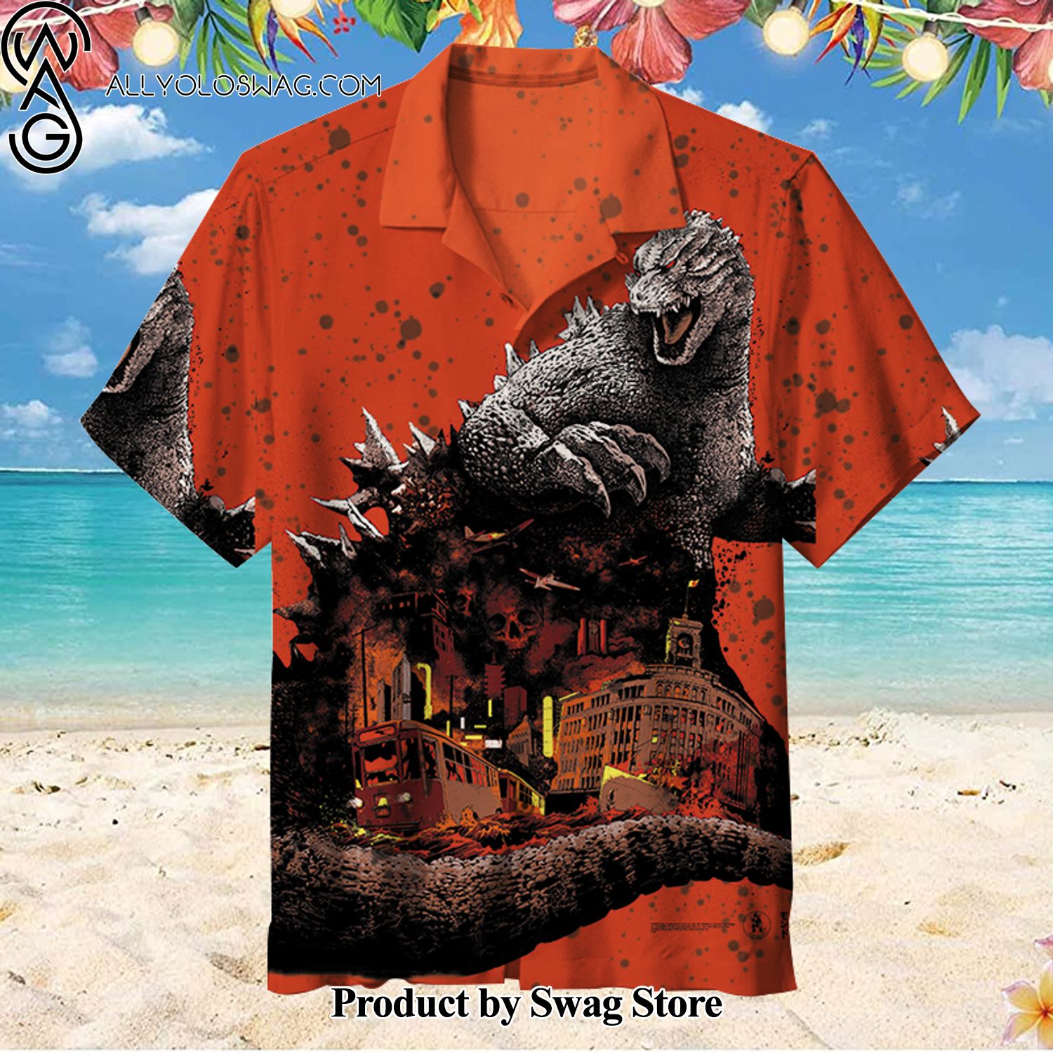 Godzilla Upcycled Hawaiian Shirt