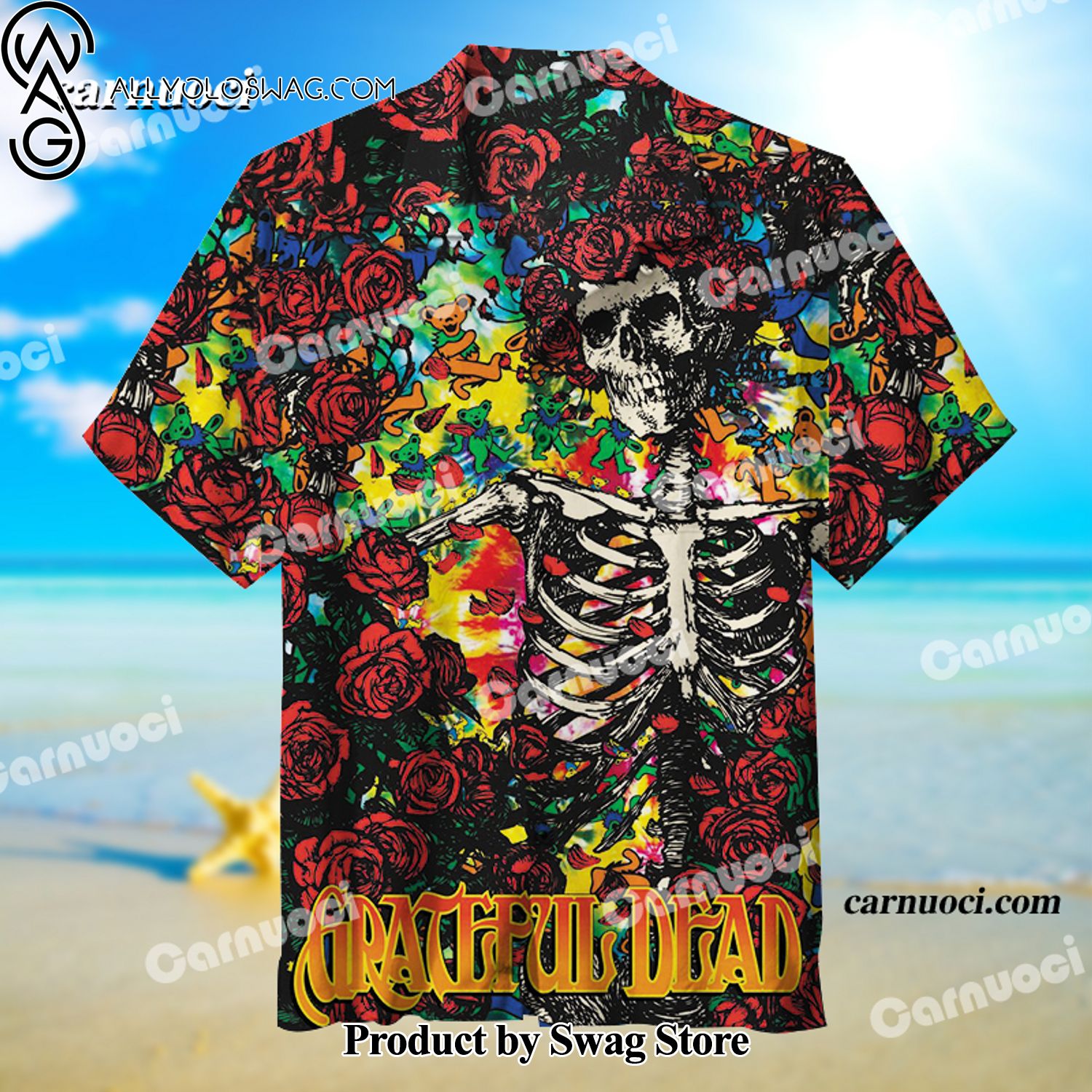 Grateful Dead Skeleton Roses Neon Hawaiian Shirt