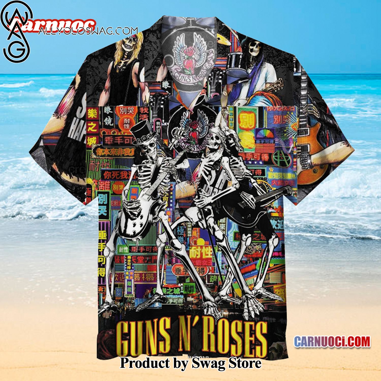 Guns N' Roses Upcycled Hawaiian Shirt