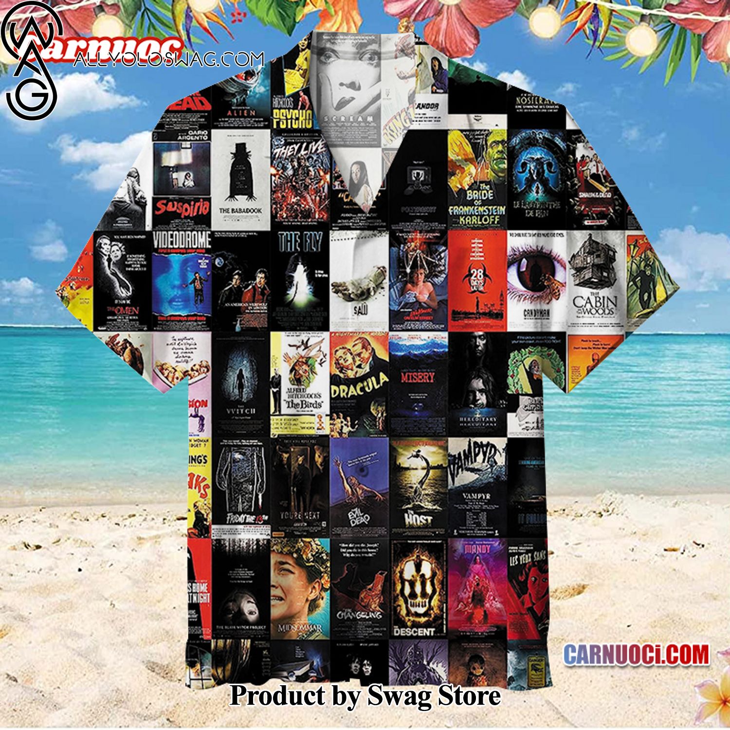 Horror Classics Collage Halloween Family Vacation Hawaiian Shirt