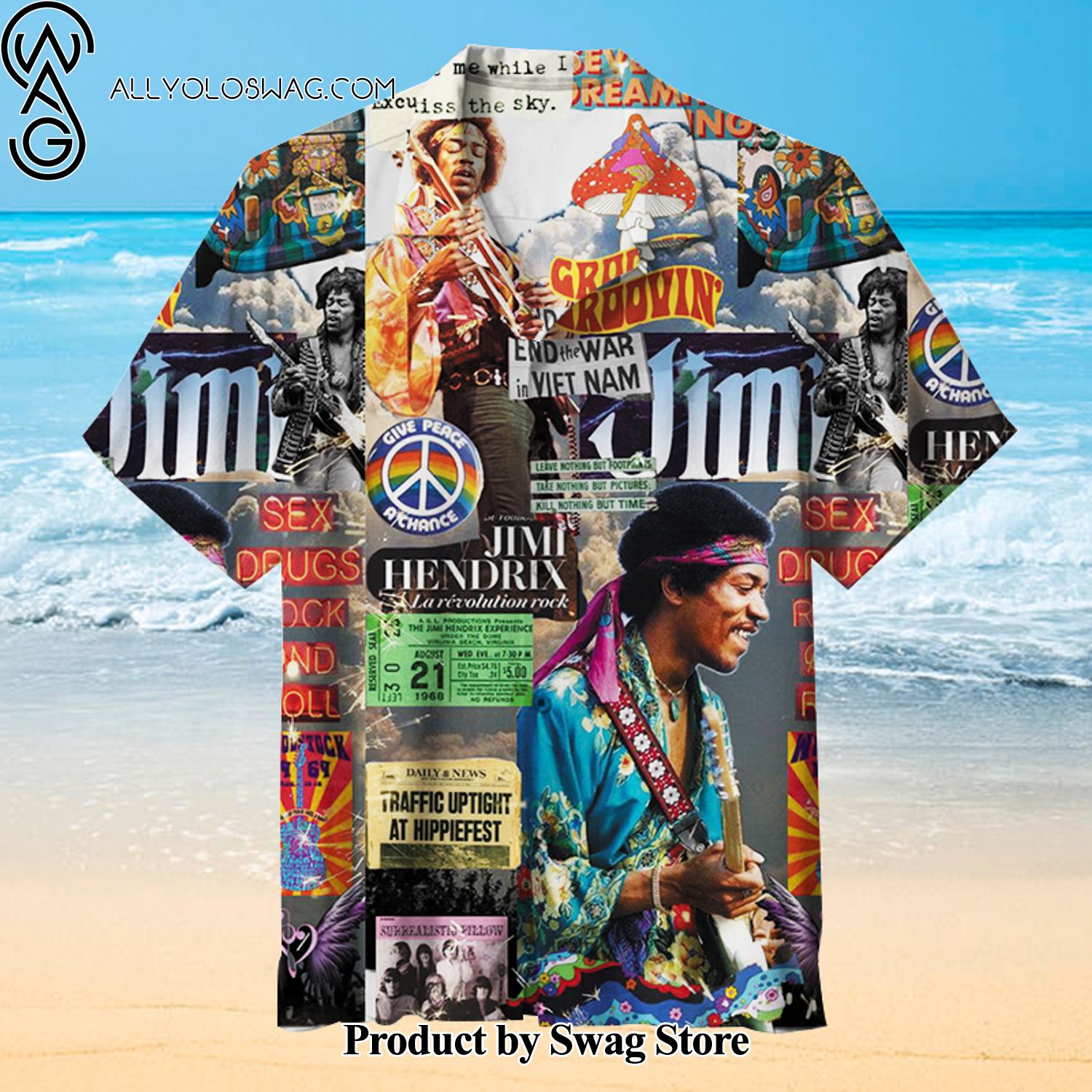 Jimi Hendrix Colorfast Hawaiian Shirt